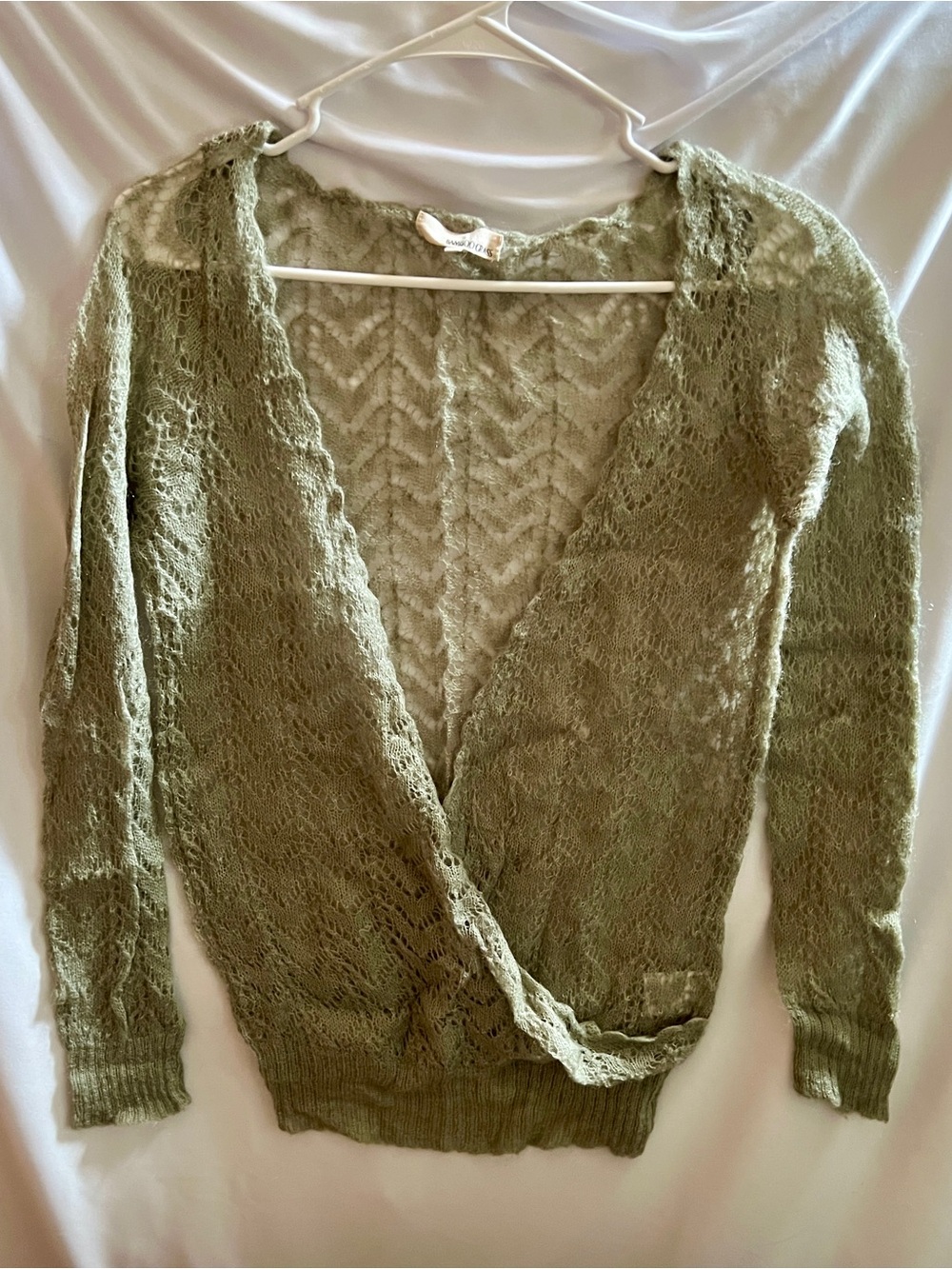 Bamboo Skies Olive Green Surplice Knit Wrap Sweater Top